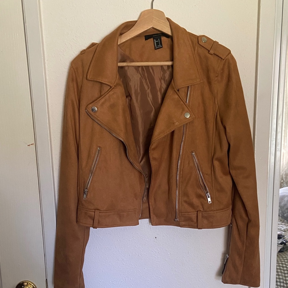 Camel Suede Moto Jacket for Women